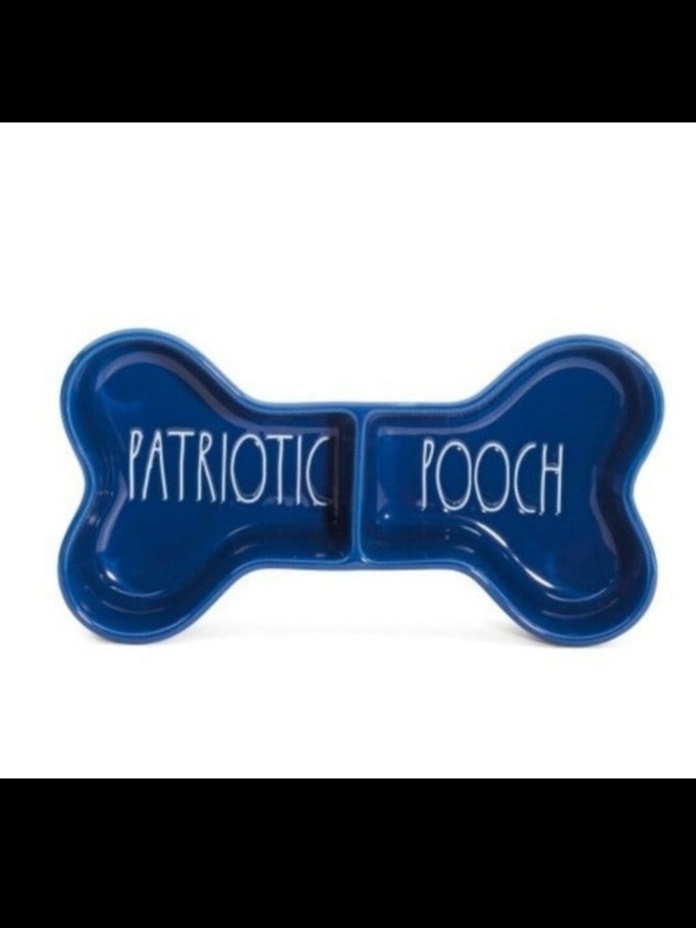 Rae Dunn Patriotic Pooch Blue Bone-Shaped Double Dog Bowl